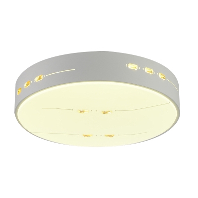 Simple LED Ceiling Mounted Light White Rectangle/Round/Square Flush Light with Crystal Accent, 18.5
