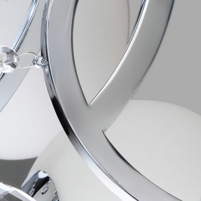 Sphere Milk White Glass Semi Flush Lamp Modern 6-Light Chome Ceiling Light Fixture with Crystal Drops