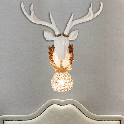 Vintage Deer Sconce Light Clear Crystal 1 Light in Gold/White Wall Lamp for Living Room