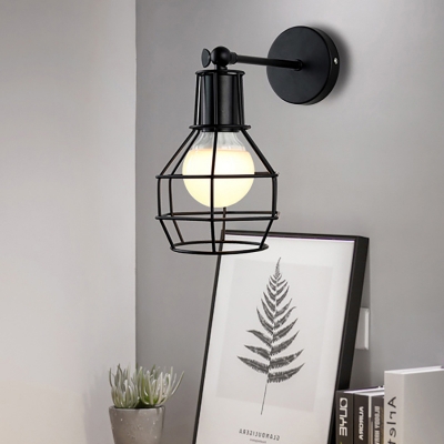 Wire Cage Wall Mount Lamp Farmhouse Style Metallic 1 Light Angel Adjustable Black Wall Lighting