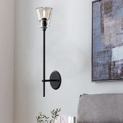 1/2 Bulbs Metallic Wallchiere Vintage Black/Brass Finish Pencil Arm Wall Lamp with Clear Tapered Glass Shade
