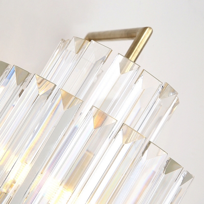 2 Lights Hallway Wall Light Contemporary Gold Sconce Light with Cylinder Tri-Sided Clear Crystal Shade
