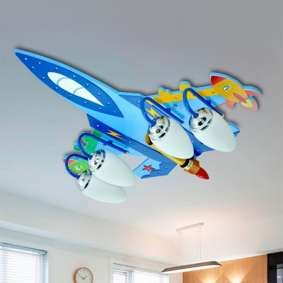 4 Heads Airplane Ceiling Fixture Nursing Room Boys Room Opal Glass Semi Flushmount in Chrome