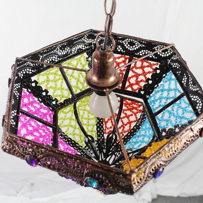 Antique Copper Lantern Hanging Light Metal Shade Bohemia Style Single Pendant Light for Restaurant