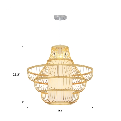 Asian Style Handwoven Suspension Light Beige Bamboo 16