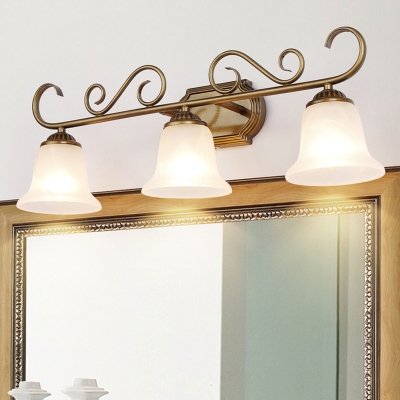 Brass Bell Vanity Lighting Fixture Traditional Opal Glass 2/3 Light Bathroom Sconce Light Fixture