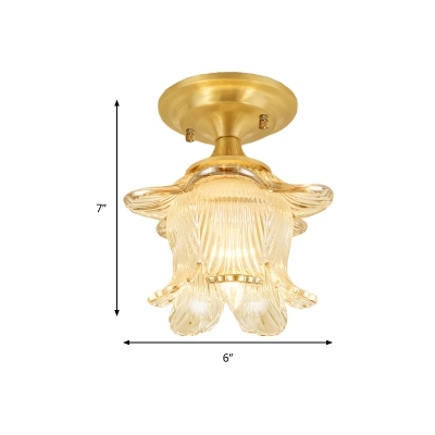 Clear Crystal Floral Ceiling Lamp Modernist 1 Light Balcony Ceiling Light Fixture in Brass Finish