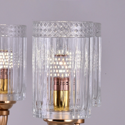 Clear Glass Cylinder Chandelier Light Vintage 3/5/6/8 Heads Chandelier Lighting Fixture in Gold