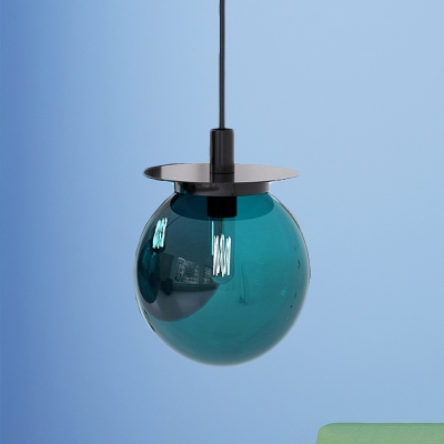 Contemporary Globe Pendant Ceiling Light Orange/Blue/Clear Glass 1 Head Dining Room Hanging Lamp Kit
