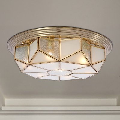 Cream Glass Octagonal Ceiling Lighting Colonial 6 Heads Living Room Flush Mount Fixture in Brass