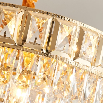 Crystal 5-Tier Chandelier Lamp Simple 6/9-Light Golden Hanging Light for Dining Room