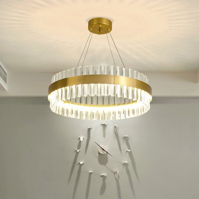 Crystal Rod Round Hanging Lamp Kit Postmodern Gold 16