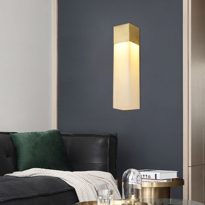 Cuboid Brass and Resin Wall Light Minimalist Single Textured White Sconce Light Fixture