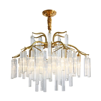 Curved Arm Chandelier Lamp Postmodern Three Side Crystal Rod 7 Lights Gold Hanging Lighting Fixture