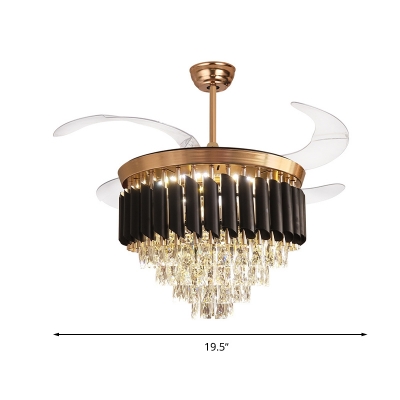 Cylinder Ceiling Fan Light Contemporary Crystal Gold Led Flush Mount Fixture with Remote Control/Frequency Conversion