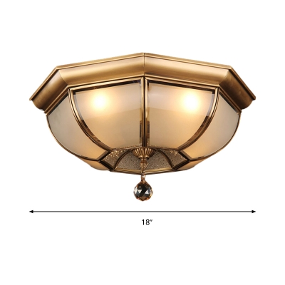Dome Flush Light Fixture Postmodern Frosted Glass 3/4 Heads Brass LED Ceiling Lamp with Crystal Drop