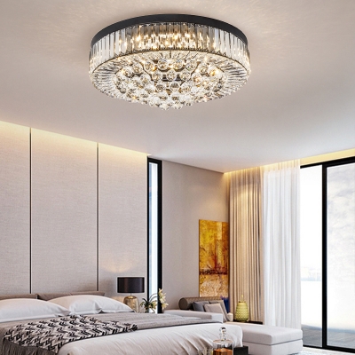Drum Crystal Ball Flush Mount Light Simple Black LED Ceiling Lamp in 3 Color Light/Remote Control Stepless Dimming