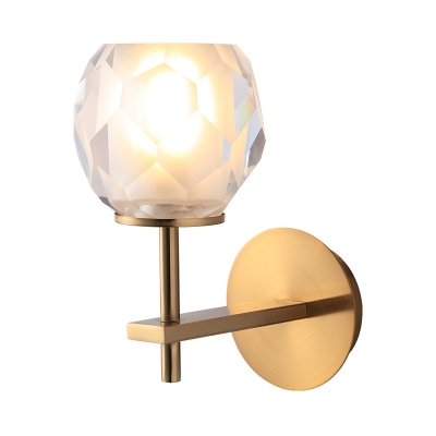 Faceted Globe Bathroom Wall Sconce Clear Glass 1 Light Contemporary Style Wall Mount Lamp in Gold
