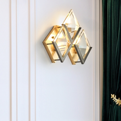 Gold Rhombus Shaped Wall Sconce Modern Style 3 Lights Clear Crystal and Metal Sconce Light Fixture