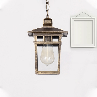 Industrial Lantern Hanging Lighting Metal and Clear Glass 1 Light Black/Bronze/Gold Outdoor Pendant Lamp for Porch