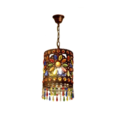 Iron Shade Drum Pendant Lamp 1/3 Lights Bohemia Hanging Ceiling Light in Antique Copper, 6.5