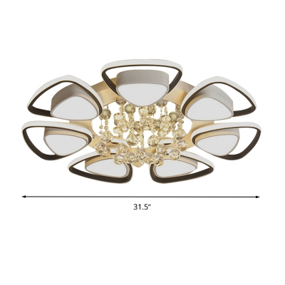 LED Petal Ceiling Flush Mount Contemporary Metal Black and White Indoor Light Fixture with Crystal Draping, Warm/White Light