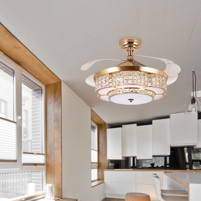 Metal Floral Ceiling Fan Light Modern LED Gold Semi-Flush Mount Light for Living Room