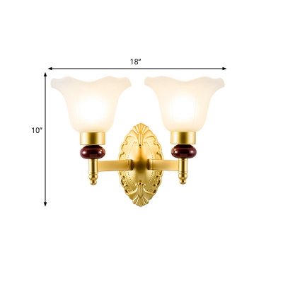 Milk Glass Floral Wall Sconce Fixture Traditional Style 1/2-Light Corridor Wall Lighting in Gold