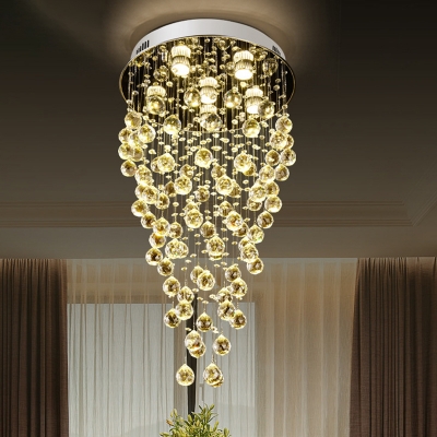 Nickel Cascade Flush Mount Contemporary 6 Bulbs Crystal Ceiling Mounted Light for Living Room