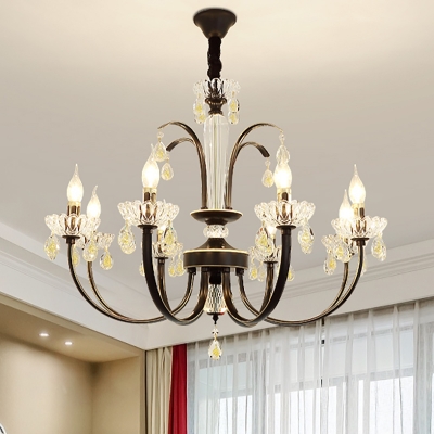 Satin Black Candle Pendant Lighting Height Adjustable 6/8/10 Lights Vintage Metal Chandelier for Living Room