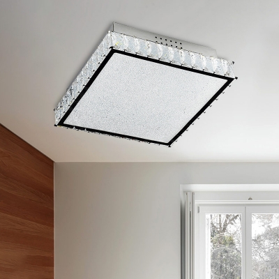 Simple Square Flush Ceiling Light Crystal LED Living Room Flush Mount Lighting Fixture in White
