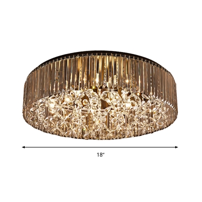 Simple Style Circular Flush Mount Light Black Crystal Rod 4 Heads Living Room Ceiling Lamp in Warm Light