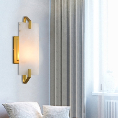 Single Head Marble Sconce Colonialist Gold Rectangular Bedroom Flush Mount Wall Light