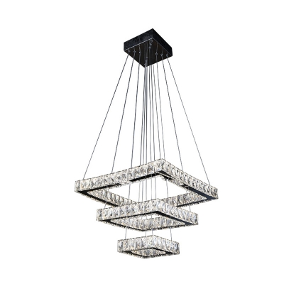 Square Chandelier Lighting LED Crystal Contemporary Pendant Light Fixture in Chrome for Living Room