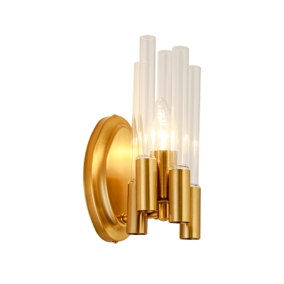 Tubular Wall Light Fixture Postmodern Clear Glass 1 Head Gold Sconce Light for Living Room