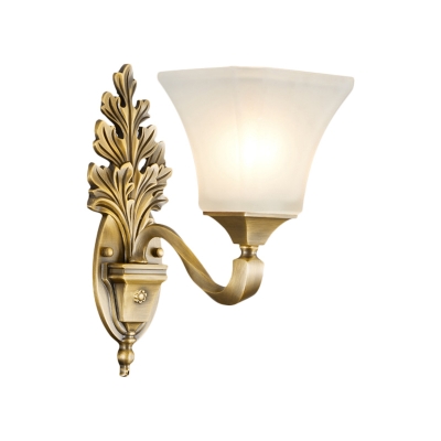 1/2-Bulb Sconce Lamp with Bell Shade Frosted Glass and Gold Metal Vintage Style Corridor Wall Lighting