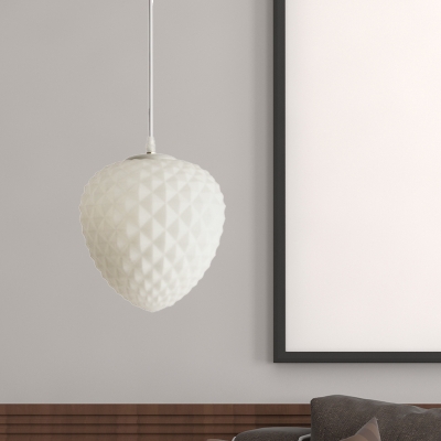 1 Head Bedroom Pendant Ceiling Light Simple White Hanging Lamp Kit with Globe/Oval/Acorn Glass Shade, 8