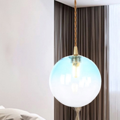 1 Light Bedroom Pendant Lighting Gray/White/Red Hanging Light Fixture with Globe Glass Shade