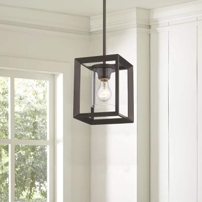 1 Light Dining Room Hanging Lamp Classic Black Pendant Lighting with Cylinder Clear Glass Shade