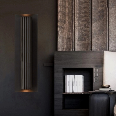 2 Heads Gold/Black Finish Wall Light Contemporary Ribbed Tubular Metallic Indoor Wall Sconce