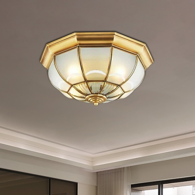 3/4/6 Bulbs Bowl Ceiling Mount Colonial Brass Mouth Blown Opal Glass Flush Light Fixture for Bedroom, 14