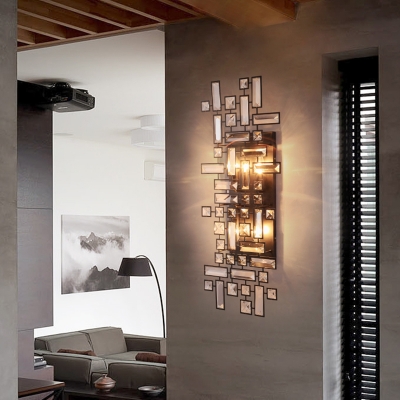 4 Lights Geometric Wall Light Fixture Minimalism Metal and Crystal Black Wall Mount Lamp for Living Room