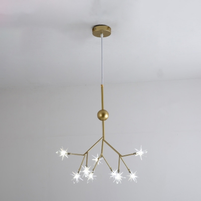 9/27/36/45/54 Lights Star Chandelier with Branch Design Mid Century Modern Metal Hanging Pendant Light in Gold