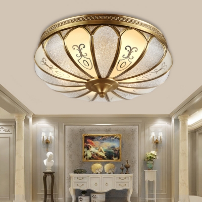 Beveled Glass Brass Ceiling Flush Scallop 3 Heads Colonialist Flush Mount Lamp for Bedroom