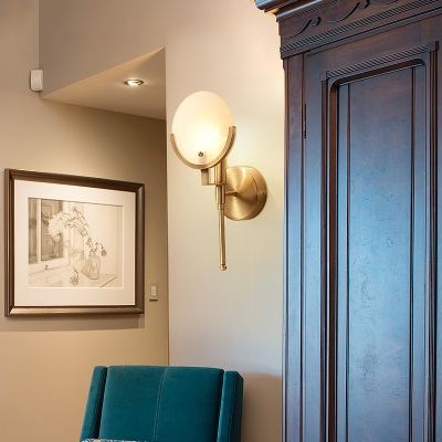 Brass Elliptical Wall Lamp Colonialist Cream Glass 1 Head Living Room Sconce Light Fixture