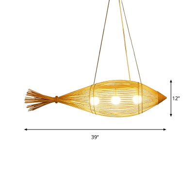 Chinese Style Fish Pendant Lamp 3 Light 12