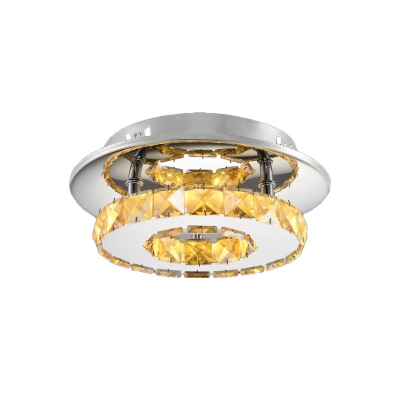 Circular Semi Flush Light Luxury Clear/Amber Crystal LED Indoor Ceiling Light Fixture in Neutral/Warm/White/3 Color