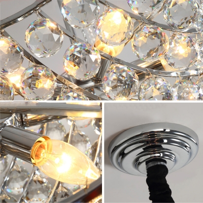 Clear Crystal Bowl Chandelier Light Fixture Modernist 6 Bulbs Dining Table Suspension Light in Chrome