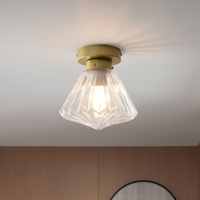 Clear Glass Scalloped Ceiling Lighting Colonial 1 Head Kitchen Flush Mount Light Fixture in Brass, 6.5
