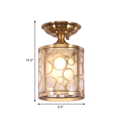 Colonialist Circle/Oval Ceiling Mounted Light 1 Bulb Opaline Glass Flush Mount Light Fixture in Brass